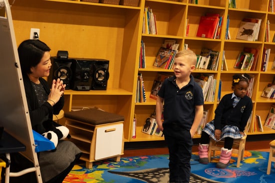 Karter Schools private preschool student and teacher interacting.